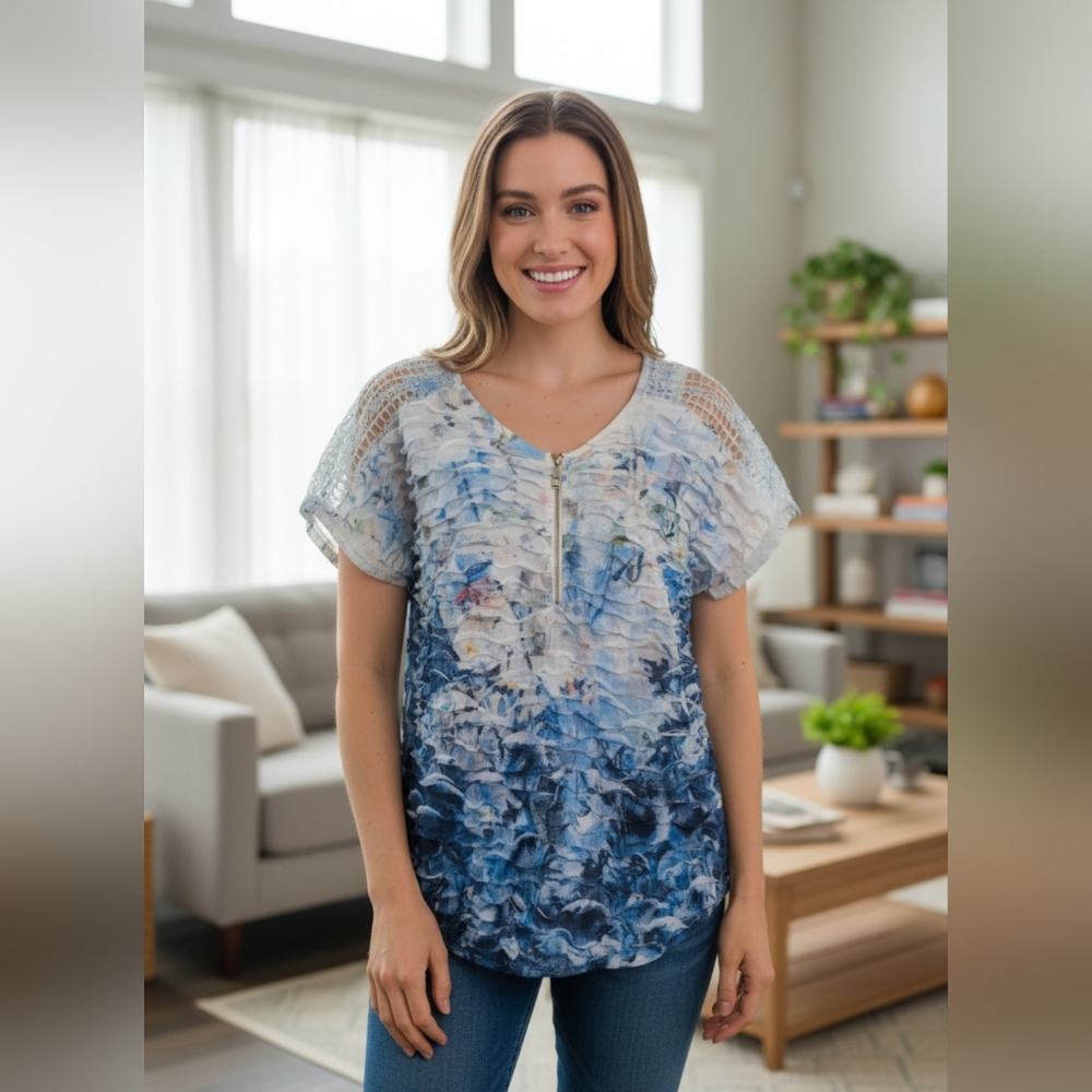 Chic Blue and White Floral Blouse